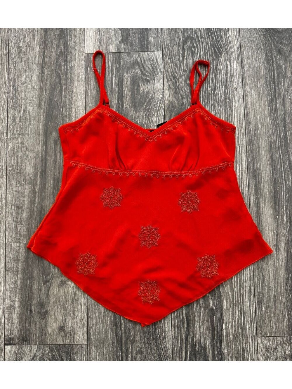 New York & Company Orange Embroidered Handkerchief Hem Cami Size 8 Y2K Style